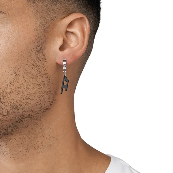 Khuyên Tai Diesel Two-Tone Stainless Steel Hoop Earring DX1418931 Màu Bạc/Đen