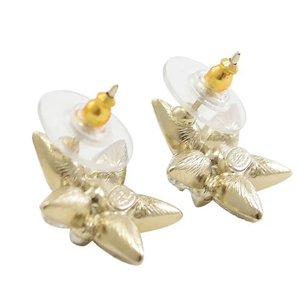 Khuyên Tai Nữ Chanel AB4336 Double C Logo Star Crystal Rhinestone Stud Earrings Màu Trắng Vàng