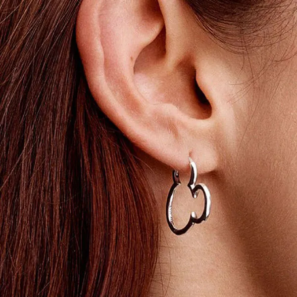 Khuyên Tai Nữ Pandora Disney Mickey Mouse Hoop Earrings 293528C00 Màu Bạc