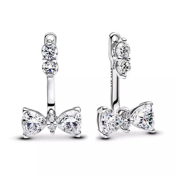 Khuyên Tai Nữ Pandora Sparkling Bow Drop Earrings 293543C01 Màu Bạc Trắng