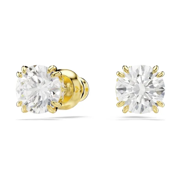 Khuyên Tai Nữ Swarovski Stilla Stud Earrings Round Cut, White, 18k Gold Finish 5642595 Màu Vàng