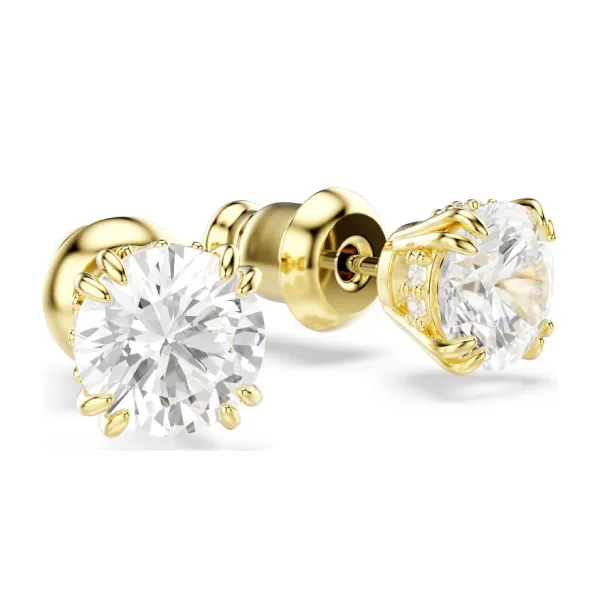 Khuyên Tai Nữ Swarovski Stilla Stud Earrings Round Cut, White, 18k Gold Finish 5642595 Màu Vàng