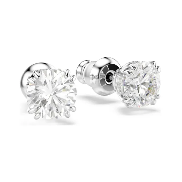 Khuyên Tai Nữ Swarovski Stilla Stud Earrings Round Cut, White, Rhodium Plated 5636712 Màu Bạc