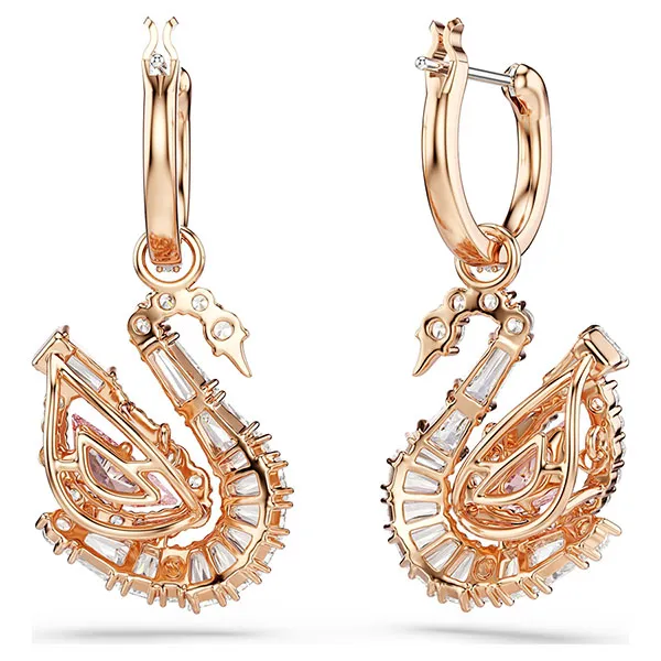 Khuyên Tai Nữ Swarovski Swan Drop Earrings Pavé Swan Pink 18K Rose Gold Finish Màu Vàng Hồng