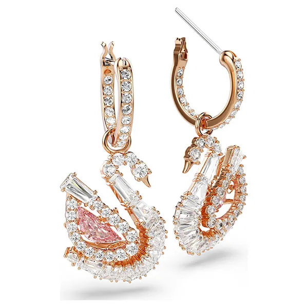 Khuyên Tai Nữ Swarovski Swan Drop Earrings Pavé Swan Pink 18K Rose Gold Finish Màu Vàng Hồng