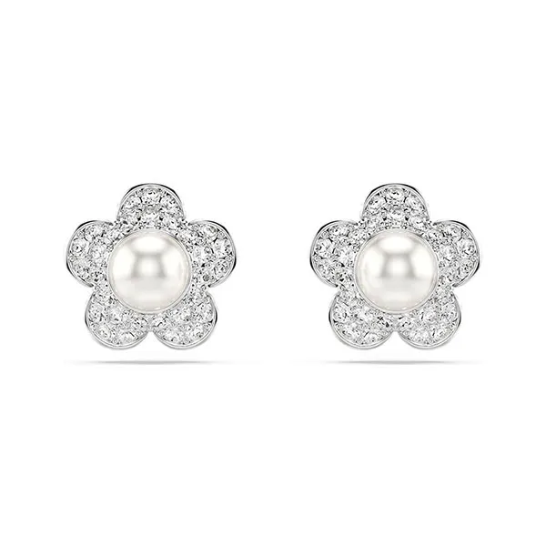 Khuyên Tai Nữ Swarovski x Ariana Grande Stud Earrings Crystal Pearl Round Cut Flower White Rhodium Plated 5756098 Màu Trắng Bạc