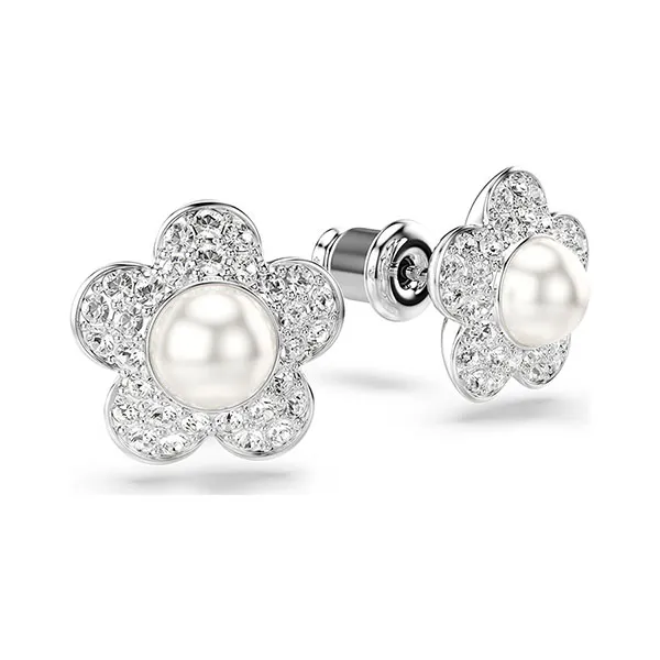 Khuyên Tai Nữ Swarovski x Ariana Grande Stud Earrings Crystal Pearl Round Cut Flower White Rhodium Plated 5756098 Màu Trắng Bạc