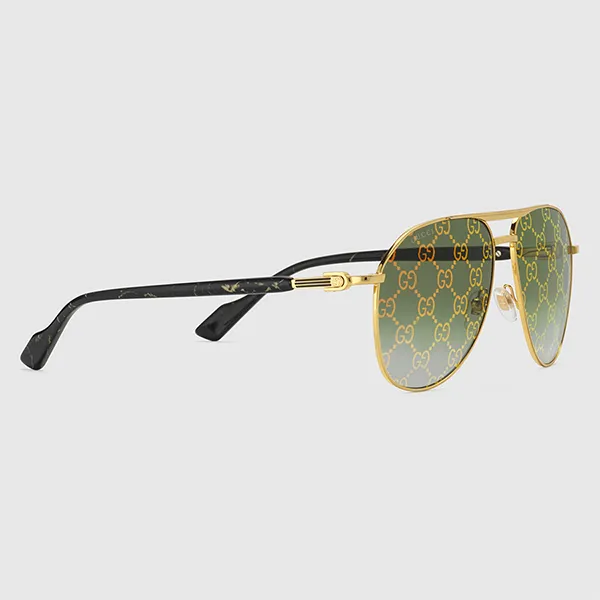 Kính Mát Gucci Aviator Frame Sunglasses Màu Xanh Vàng