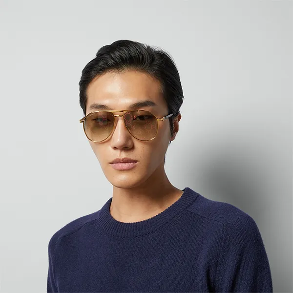 Kính Mát Gucci Aviator Frame Sunglasses Màu Xanh Vàng