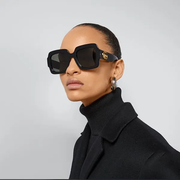 Kính Mát Unisex Gucci Square Frame Double G Sunglasses 778267 J0740 1012 Màu Đen Xám