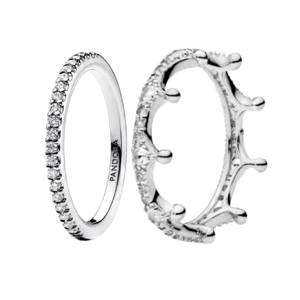 Nhẫn Đôi Pandora Silver Couple Rings With Crown And Gemstones 192999C01/197087CZ Màu Bạc Size 50