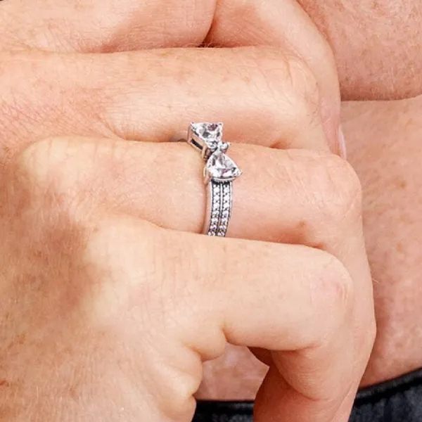 Nhẫn Nữ Pandora Sparkling Bow Double-row Ring Sterling Silver 193552C01 Màu Bạc Size 52