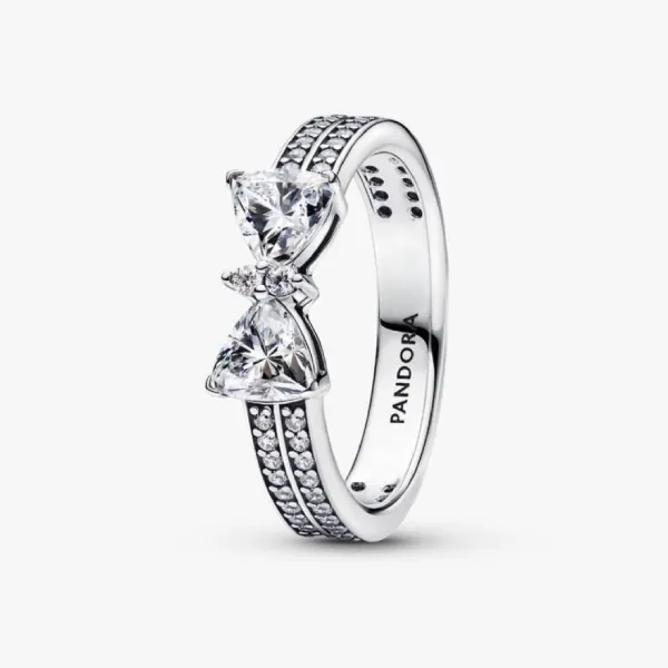 Nhẫn Nữ Pandora Sparkling Bow Double-row Ring Sterling Silver 193552C01 Màu Bạc Size 52