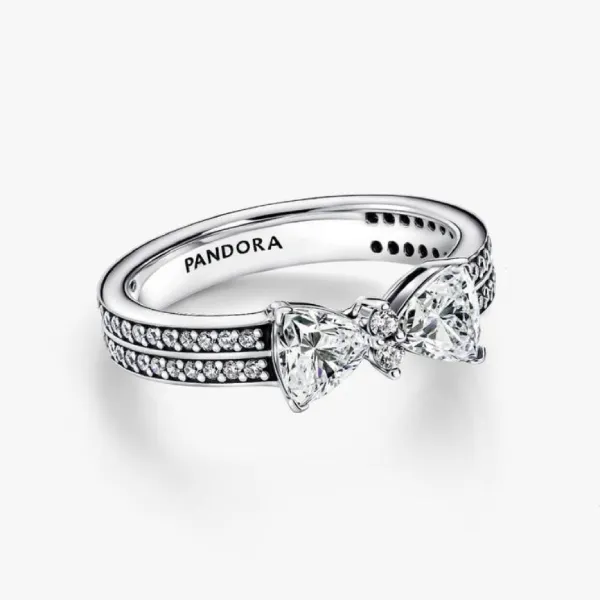 Nhẫn Nữ Pandora Sparkling Bow Double-row Ring Sterling Silver 193552C01 Màu Bạc Size 52
