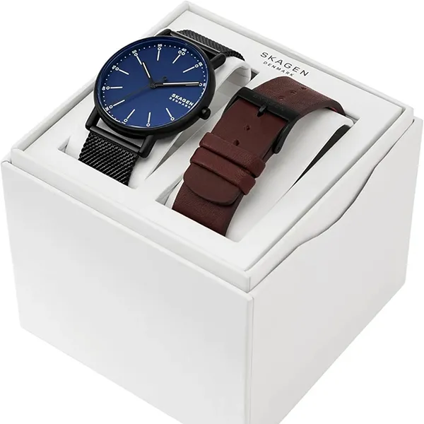 Set Đồng Hồ Nam Skagen Men's Watch Signatur Three Hand SKW6933SET Black Màu Đen