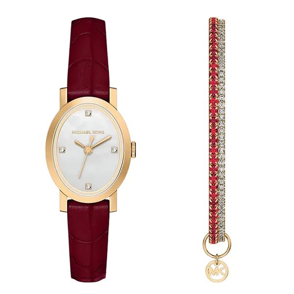 Set Đồng Hồ Nữ Michael Kors MK Women's Maude 21mm Watch And Bracelet Set MK7570SET Màu Đỏ Trắng