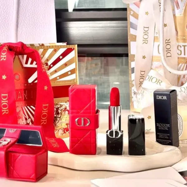 Set Son Dior Rouge 777 Fahrenheit Velvet Finish Màu Đỏ Cam