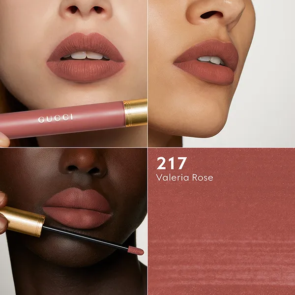 Son Kem Gucci Rouge Liquid Matte 217 Valeria Rose Màu Hồng Đất