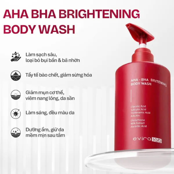 Sữa Tắm Làm Sạch, Hỗ Trợ Dưỡng Sáng Da Eviralab AHA BHA Brightening Body Wash 300ml