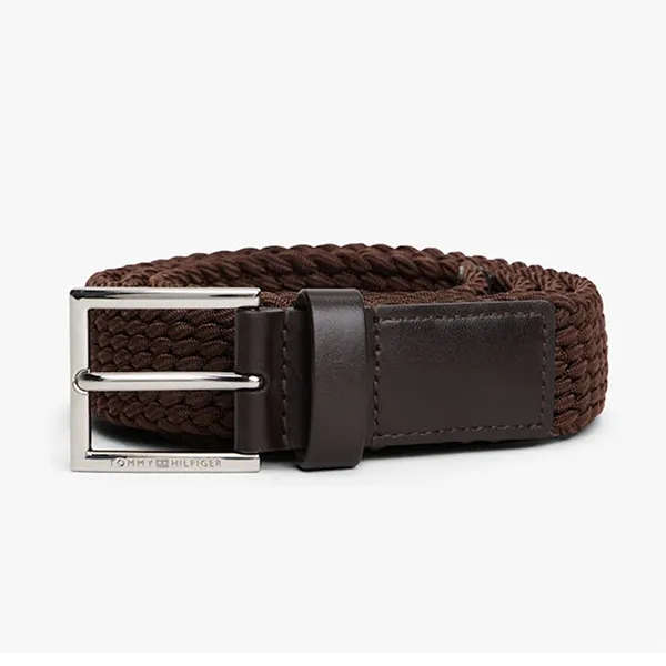 Thắt Lưng Nam Tommy Hilfiger Leather Trim Webbed Square Buckle Belt 13759 - 0HD Màu Nâu Size 110