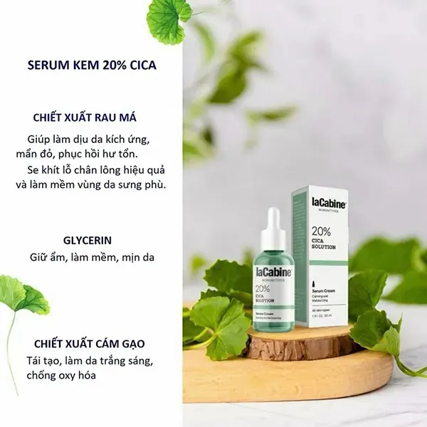 Tinh Chất Hỗ Trợ Làm Dịu, Giảm Đỏ Da LaCabine 20% Cica Solution Serum Cream 30ml