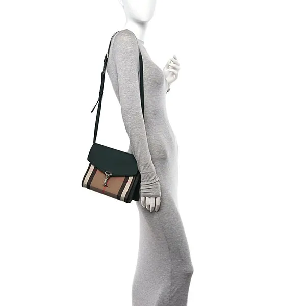 Túi Đeo Chéo Nữ Burberry Derby Calfskin House Check Small Macken Crossbody Bag Dark Bottle Green Màu Xanh