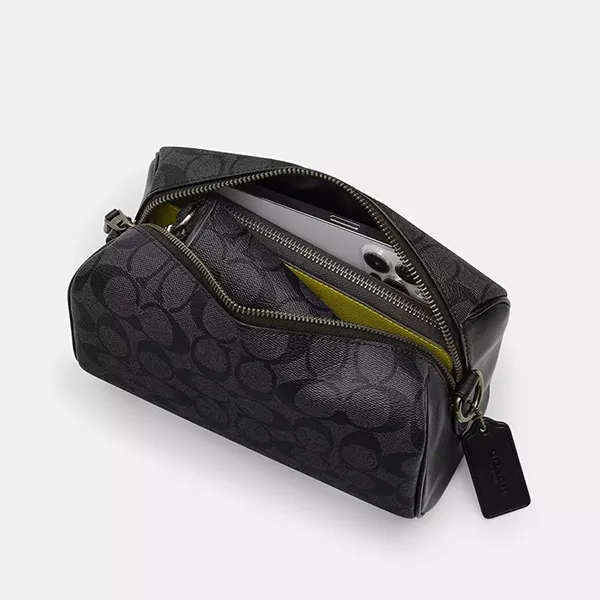 Túi Đeo Chéo Nam Coach Axel Crossbody In Signature Canvas CV762 Màu Đen Xám (Kèm Ví Nhỏ)