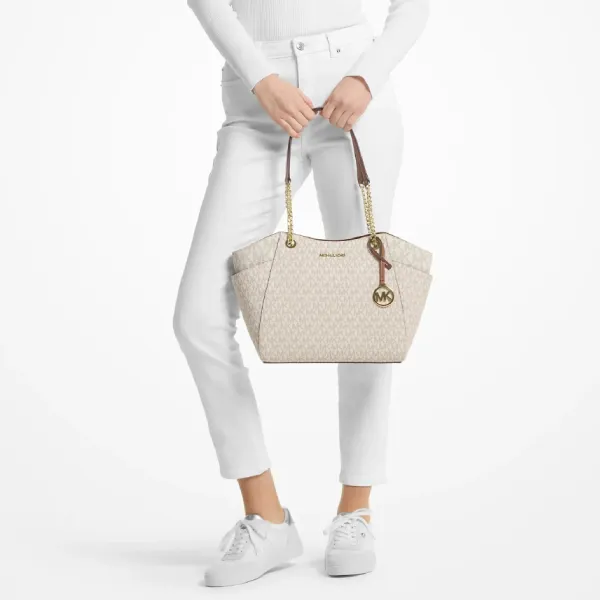 Túi Đeo Vai Nữ Michael Kors MK Jet Set Large Signature Logo Shoulder Bag 35S4GTVT3B Màu Kem