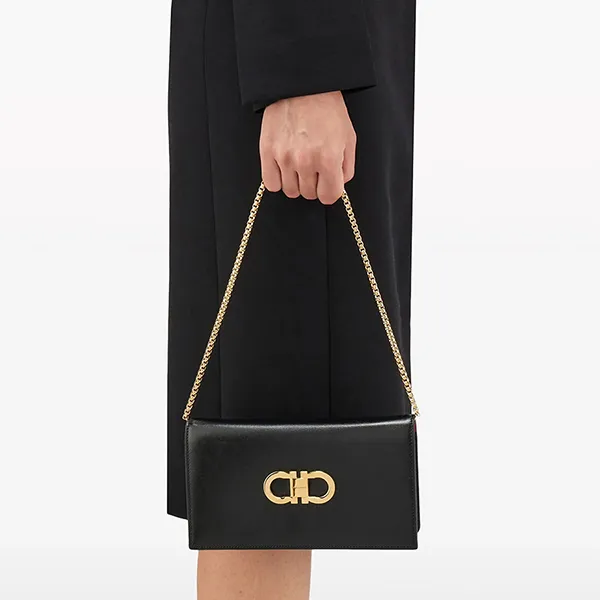 Túi Đeo Vai Nữ Ferragamo Double Gancini Mini Bag 218357 771676 Màu Đen