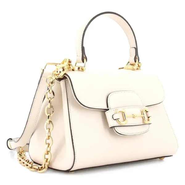 Túi Đeo Vai Nữ Gucci Horsebit 1955 Top Handle Flap Bag Leather Mini Shoulder Bag Màu Trắng