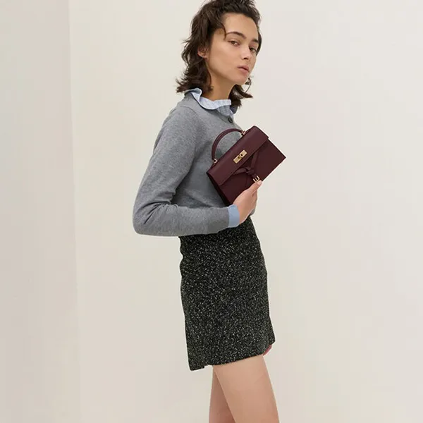 Túi Xách Tay Nữ Charles & Keith CNK Tricha Knotted Belt Top Handle Bag CK2-50701691 Wineberry Red Màu Đỏ Mận