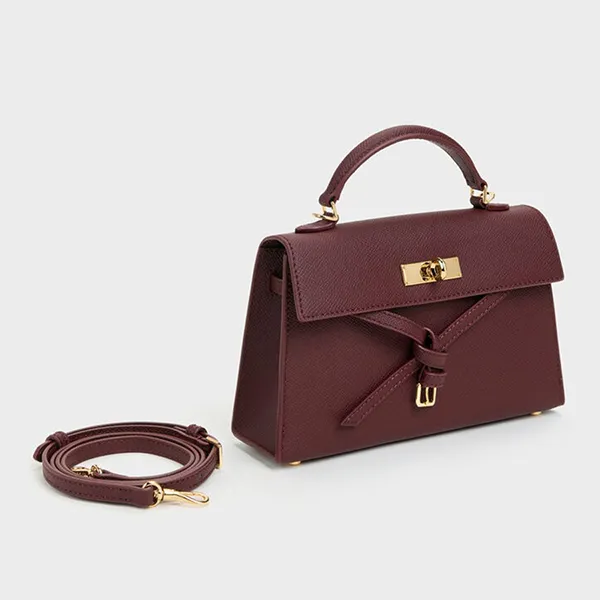 Túi Xách Tay Nữ Charles & Keith CNK Tricha Knotted Belt Top Handle Bag CK2-50701691 Wineberry Red Màu Đỏ Mận