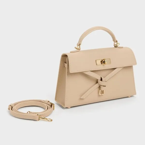 Túi Xách Tay Nữ Charles & Keith CNK Tricha Knotted Belt Top Handle Bag Sand Beige CK2-50701691_SAN.BE Màu Be