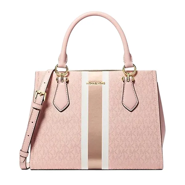 Túi Xách Tay Nữ Michael Kors MK Marilyn Medium Signature Logo Stripe Satchel 35F5G6AS6V Màu Hồng