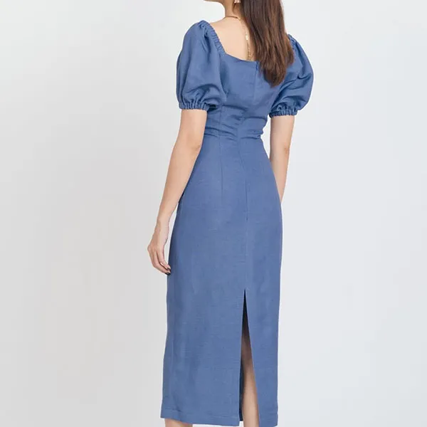 Váy Body Nữ F2 Fashion & Freedom Brighter Day Blue Linen Dress D559-X-S-1021 Màu Xanh Blue Size S