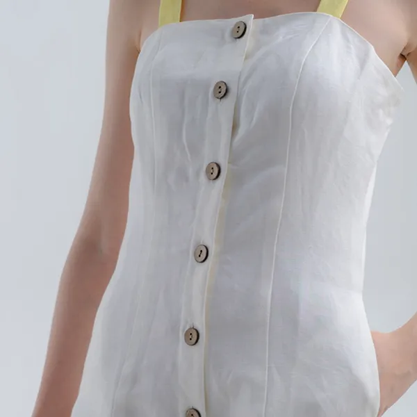 Váy Hai Dây Linen Nữ F2 Fashion & Freedom D440-TV-S-1221 Màu Trắng/Vàng Size S