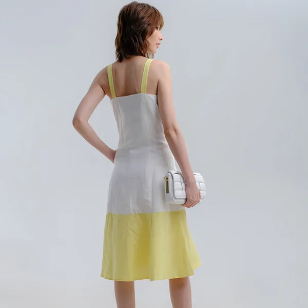 Váy Hai Dây Linen Nữ F2 Fashion & Freedom D440-TV-S-1221 Màu Trắng/Vàng Size S