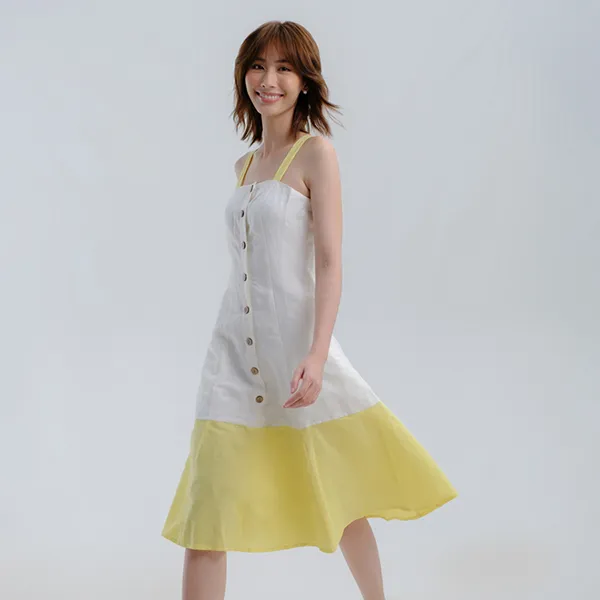 Váy Hai Dây Linen Nữ F2 Fashion & Freedom D440-TV-S-1221 Màu Trắng/Vàng Size S