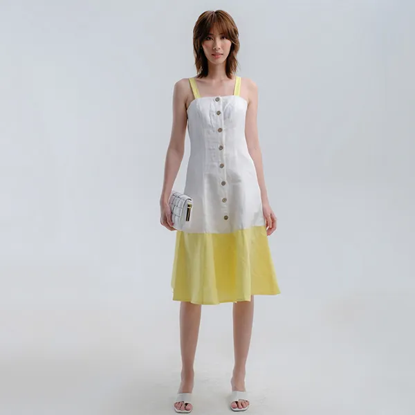 Váy Hai Dây Linen Nữ F2 Fashion & Freedom D440-TV-S-1221 Màu Trắng/Vàng Size S