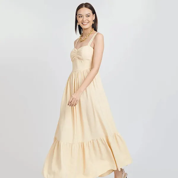 Váy Hai Dây Linen Nữ F2 Fashion & Freedom D535-VN-S-0721 Màu Vàng Nhạt Size S