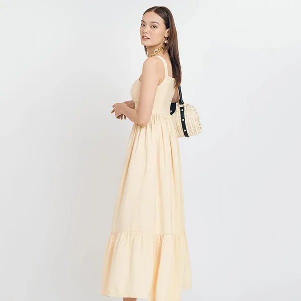 Váy Hai Dây Linen Nữ F2 Fashion & Freedom D535-VN-S-0721 Màu Vàng Nhạt Size S