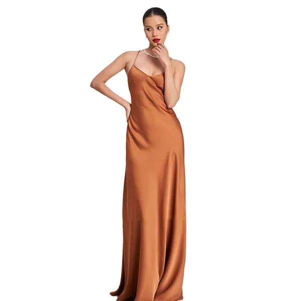 Váy Liền Hai Dây Lụa Nữ F2 Fashion & Freedom Golden Girl D752-N-S-0923 Màu Nâu Size S
