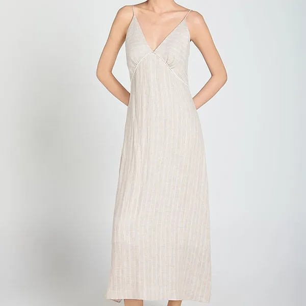 Váy Hai Dây Nữ F2 Fashion & Freedom Linen A Touch Of Effortless Elegance D839-KS-S-0325 Màu Kem Kẻ Sọc Size S