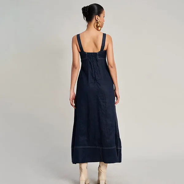 Váy Hai Dây Nữ F2 Fashion & Freedom Linen Golden Girl D766-XD-S-0923 Màu Xanh Đen Size S