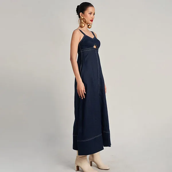 Váy Hai Dây Nữ F2 Fashion & Freedom Linen Golden Girl D766-XD-S-0923 Màu Xanh Đen Size S