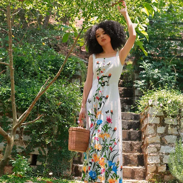 Váy Hai Dây Nữ F2 Fashion & Freedom Linen Into The Wood D806-TH-XL-0524 Màu Trắng Họa Tiết Size XL