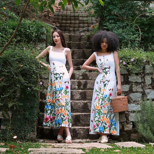Váy Hai Dây Nữ F2 Fashion & Freedom Linen Into The Wood D806-TH-XL-0524 Màu Trắng Họa Tiết Size XL