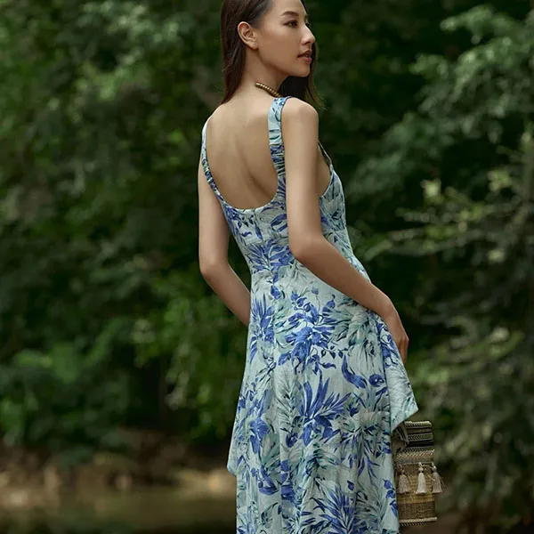 Váy Hai Dây Nữ F2 Fashion & Freedom Linen Into The Wood D812-XHT-S-0524 Màu Xanh Họa Tiết Size S
