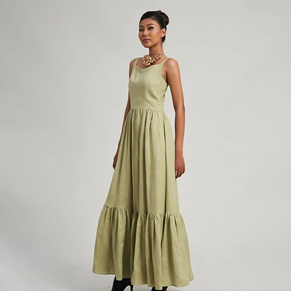Váy Hai Dây Nữ F2 Fashion & Freedom Linen Modern Women D768-XM-S-0923 Màu Xanh Lá Mạ Size S