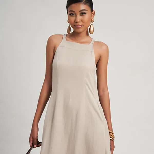 Váy Hai Dây Nữ F2 Fashion & Freedom Linen Modern Women DT-D685-X-S-0923 Màu Xám Size S